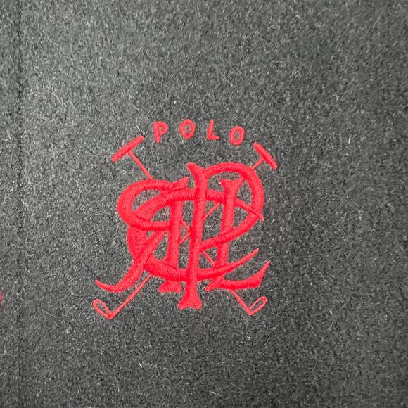 Vintage Polo by Ralph Lauren Black & Red Wool Varsity Jacket Emblem Letterman XL - Picture 3 of 7
